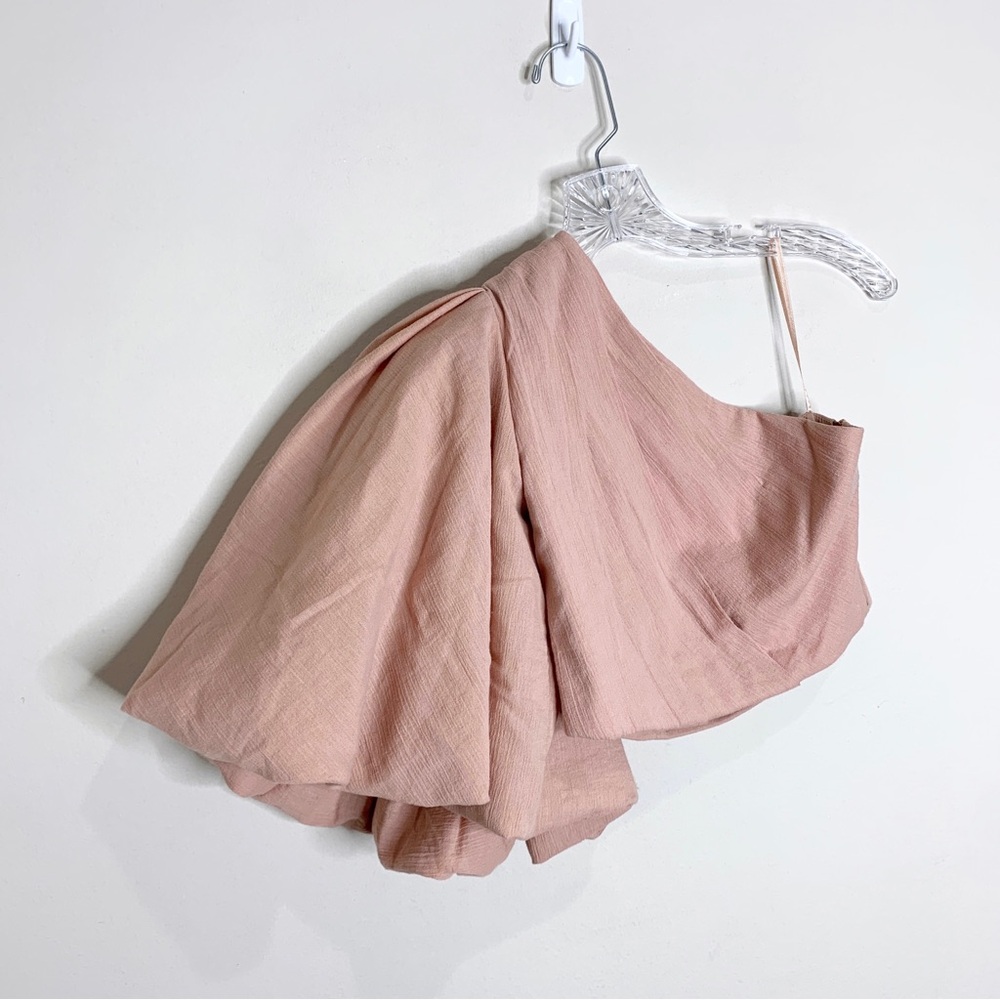 No Pise La Grama La Enamorada Top (Sz XS) One Shoulder Puff Sleeve Rose Khaki - Picture 9 of 15